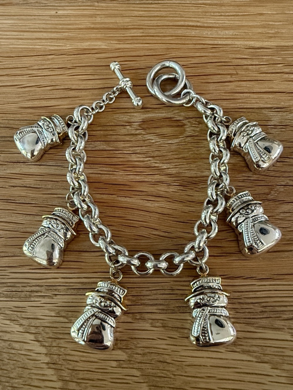Silver tone Snowman Charm Bracelet - Nice Weight- Marked “Best” - 7.5-8”